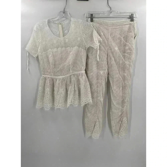 Luba by Hannah Payne Ivory Mesh Lace Peplum Babydoll Blouse SZ 0 Pants Size 4 - Picture 3 of 16